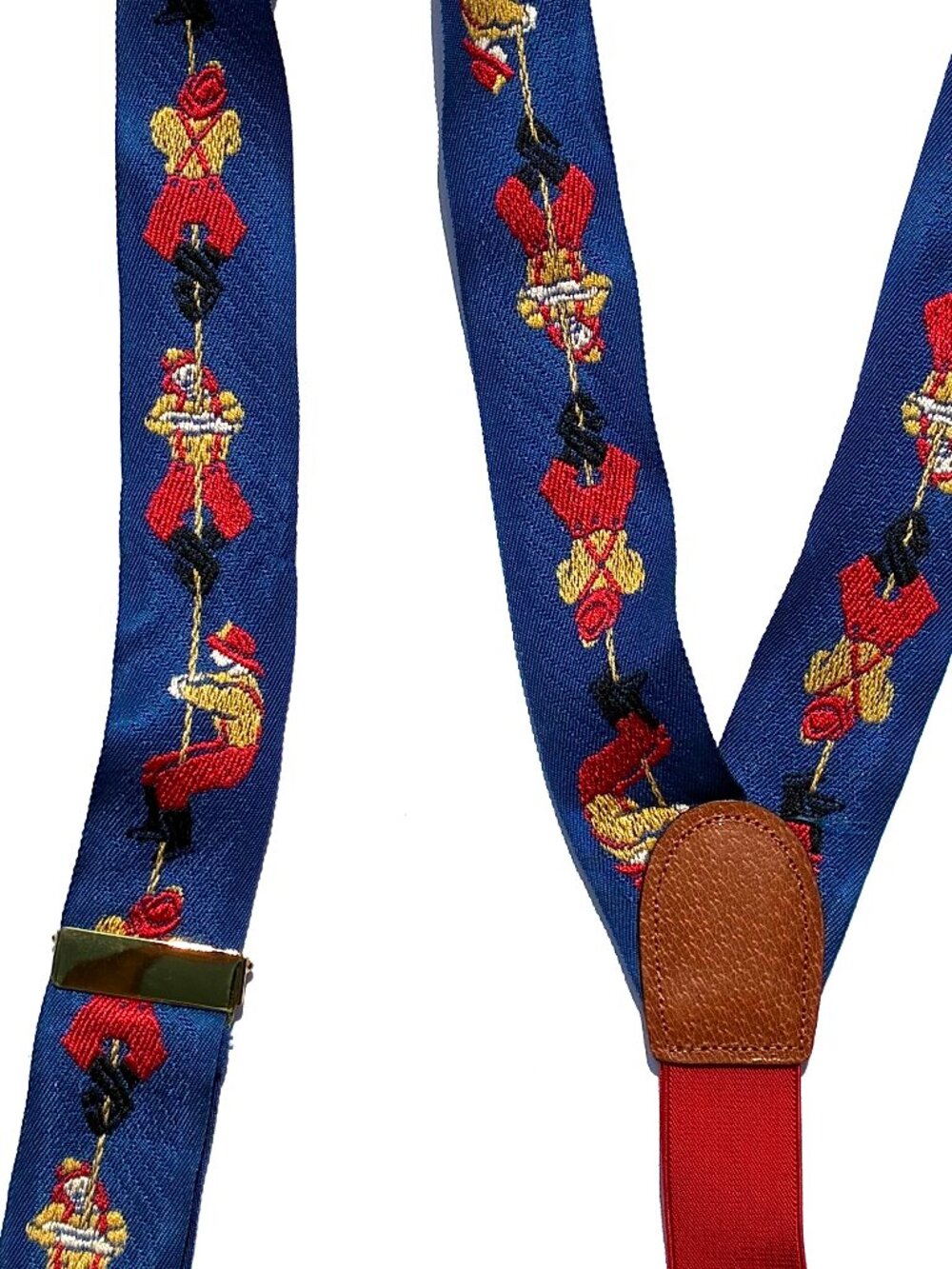 Vintage Silk Suspenders Firemen Themed Braces w/leather attachments